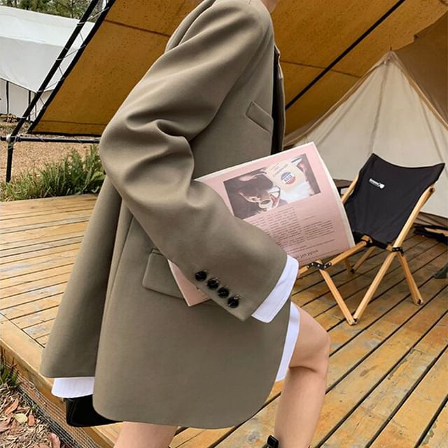Happo-Lapel Collar Plain Single Breasted Blazer