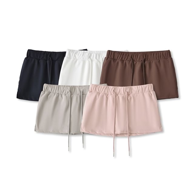 Ulark-Drawstring Waist Plain Skorts