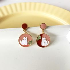 Teeny Trendy - Cat Disc Glaze Drop Earring Teeny Trendy - Cat Disc Glaze Drop Earring