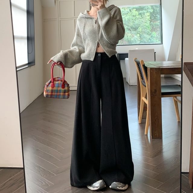 Gilmort-High Rise Plain Wide Leg Pants