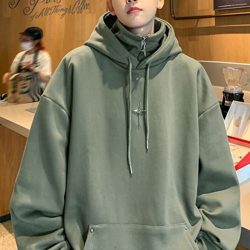 Lingaris Mock Two Piece Turtleneck Plain Star Accent Hoodie