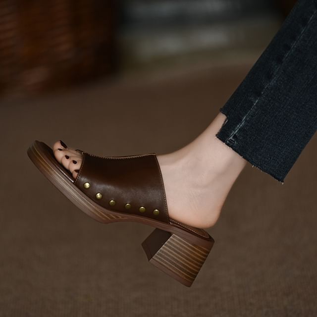 Karlao-Studded Chunky Heel Slide Sandals