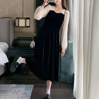 Tzarkozy - Mock Two-Piece Long-Sleeve Paneled Midi A-Line Velvet Dress | YesStyle Tzarkozy - Mock Two-Piece Long-Sleeve Paneled Midi A-Line Velvet Dress | YesStyle