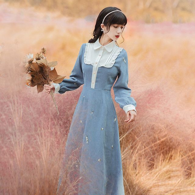 white christmas dresses Light Blue Vintage Dress Cottagecore Dress Cottagecore Style Dresses main image 1