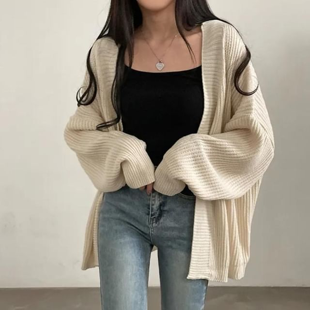 INEN-Plain Open Front Oversized Cardigan