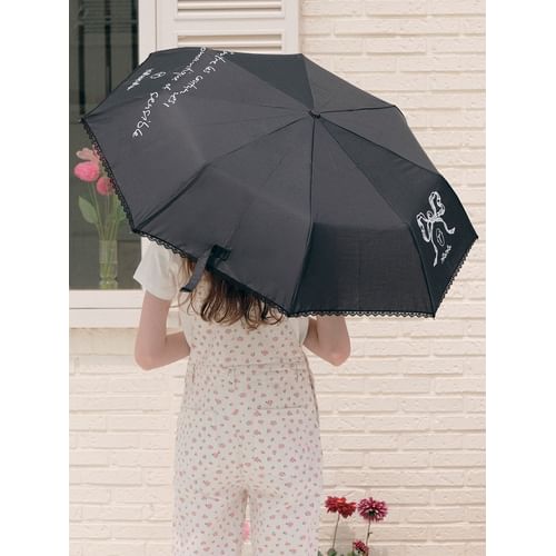 傘・レイングッズ ROLAROLA ROLA CAT FRIENDS UMBRELLA 5BMR0174 rolarola - Ribbon Print Compact Umbrella (Black) | YesStyle