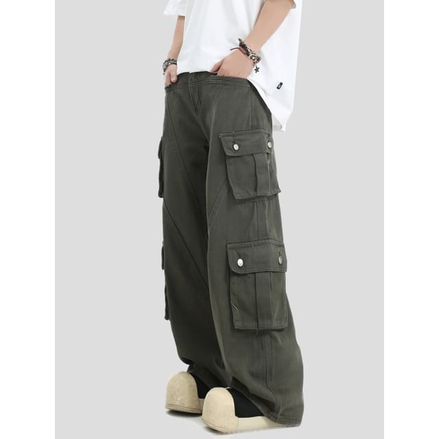 INStudio-Multi-Pocket Wide-Leg Jeans