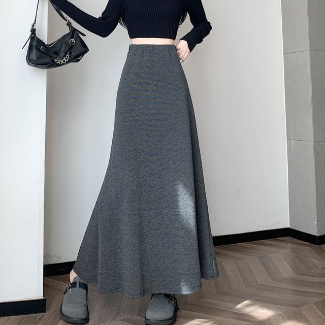 Magimomo-High Rise Plain Maxi A-Line Skirt