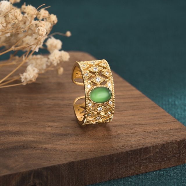 Vaje-Rhinestone Alloy Open Ring