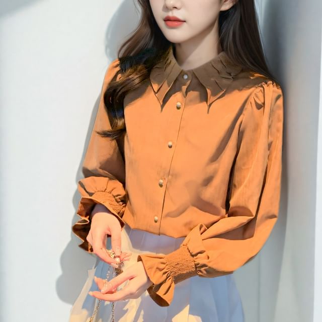 Dragan Pulse-Long-Sleeve Plain Blouse