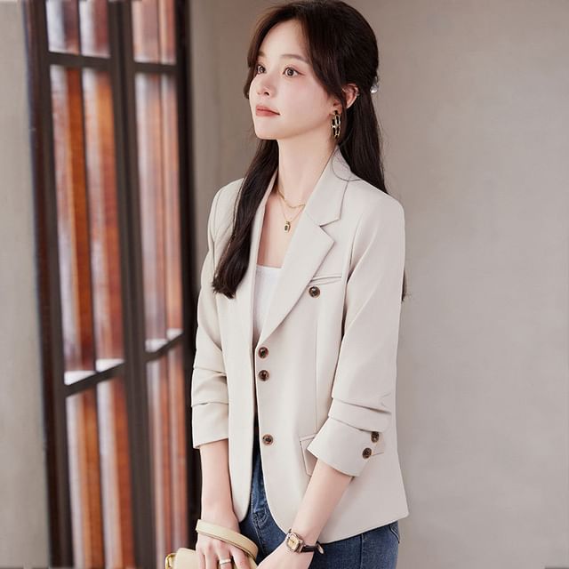 Skyheart-Lapel Collar Plain Single Breasted Blazer