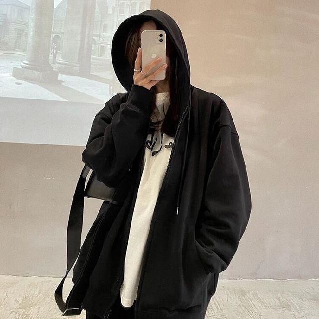 Cossita-Plain Oversized Zip-Up Hoodie