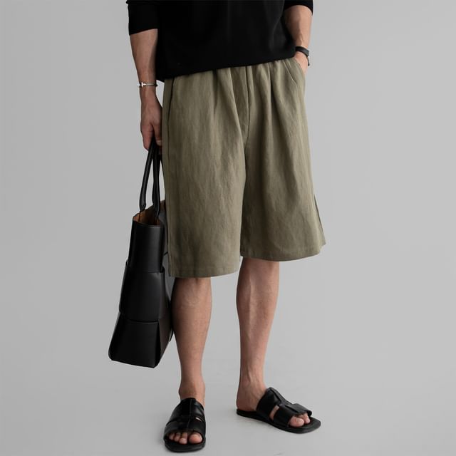 mopagrati-Drawstring Waist Plain Shorts