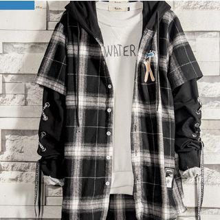 black plaid hooded jacket