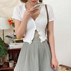 chuu - Short-Sleeve Frilled Cardigan chuu - Short-Sleeve Frilled Cardigan