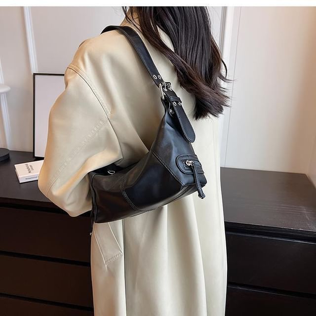 Indenis-Plain Faux Leather Zip Shoulder Bag