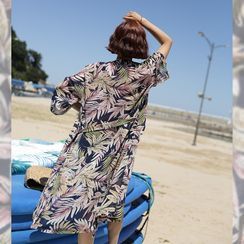 Lemite - Patterned Cover-Up Cardigan With Sash Lemite - Patterned Cover-Up Cardigan With Sash
