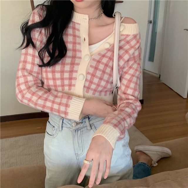 plaid cropped sweater