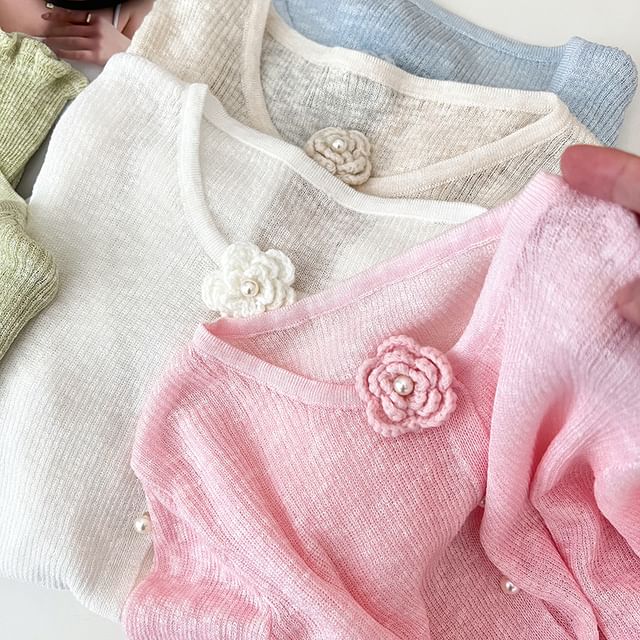 DIYI-Round Neck Plain Button Up Ruffle Hem Cropped Cardigan