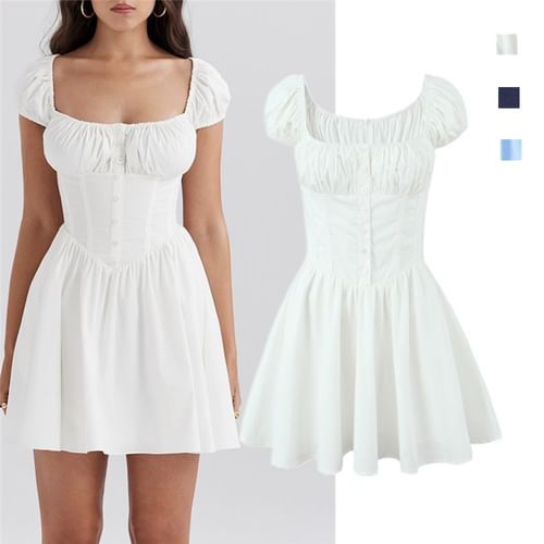 Lace Princess Polly White Dress Coduop Women Bubble Sleeve Mini Dress Square Neck Princess A-Line Lace Princess Polly White Dress Coduop Women Bubble Sleeve Mini Dress Square Neck Princess A-Line
