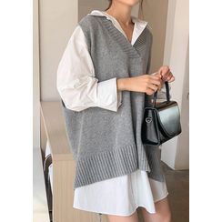 chuu - Dip-Back Woolen Knit Vest chuu - Dip-Back Woolen Knit Vest