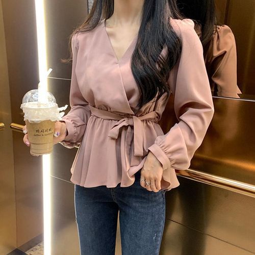 v neck tie blouse