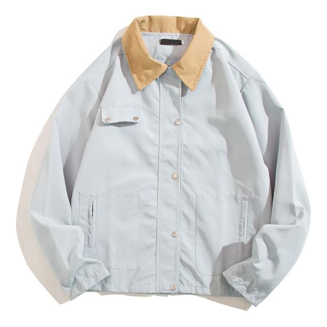 Yelmenor-Lapel Collar Two Tone Zip Jacket