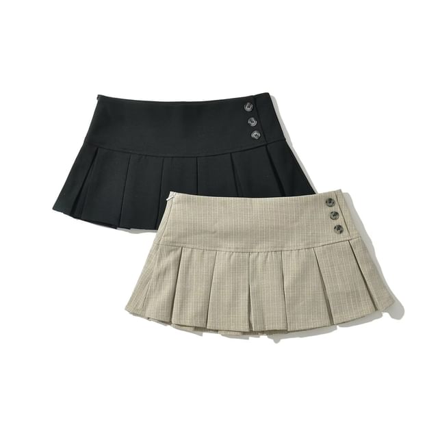Faiar-Mid Waist Mini A-Line Pleated Skirt