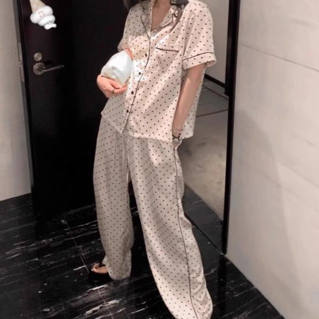 GOUB-Pajama Set Short-Sleeve Dotted Top Pants