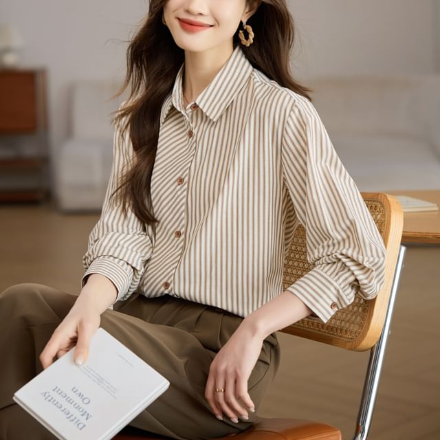 Dragan Pulse-Long-Sleeve Striped Button-Up Shirt