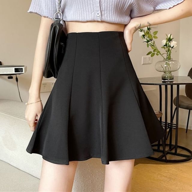 Sisyphi-High Rise Plain Mini A-Line Skirt