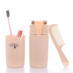Jetset - Travel Pump Bottle / Toothbrush Cup / Toothpaste / Toothbrush / Hair Comb / Set