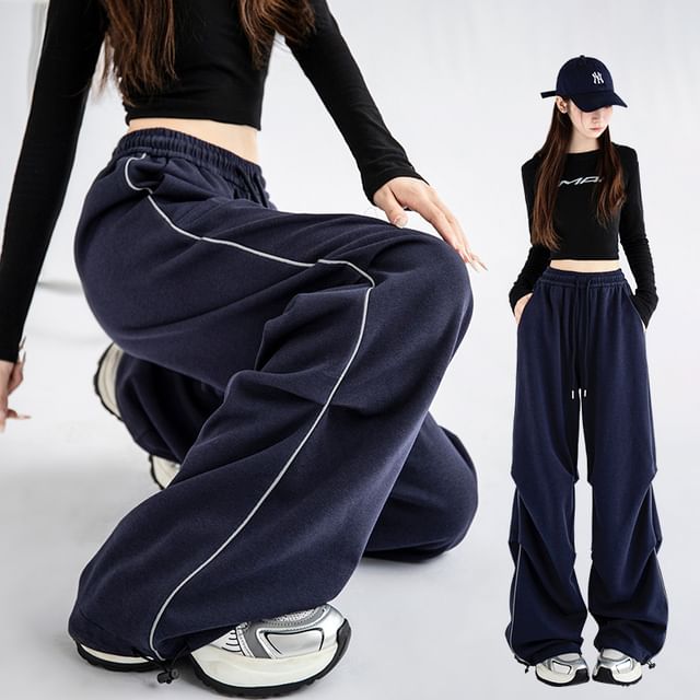 Rosesand-High Rise Striped Drawstring Baggy Sweatpants