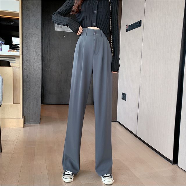 Hippona - High-Waist Wide-Leg Dress Pants / Cropped Cardigan | YesStyle