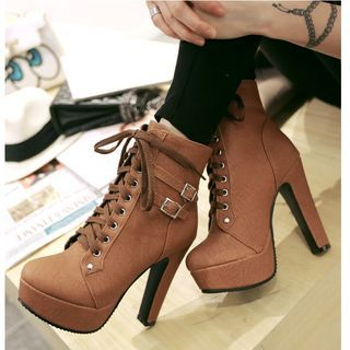 Cinnabelle Lace Up High Heel Ankle Boots