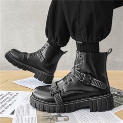 TATALON - Lace-Up Platform Block-Heel Short Boots