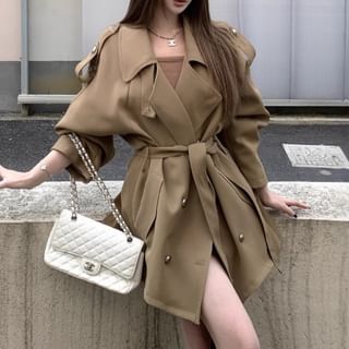 Kenning Lapel Collar Plain Double-Breasted Trench Coat Sale