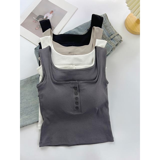 DIYI-Square Neck Henley Plain Padded Tank Top