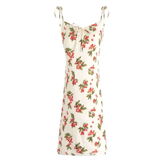 Susaine Spaghetti Strap Cherry Print Midi Sundress YesStyle