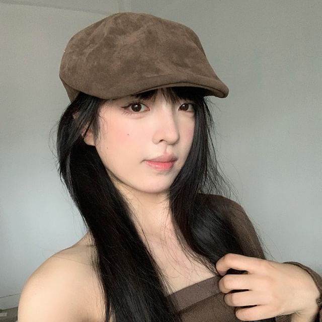 4-4 STUDIO-Plain Faux Suede Flat Cap