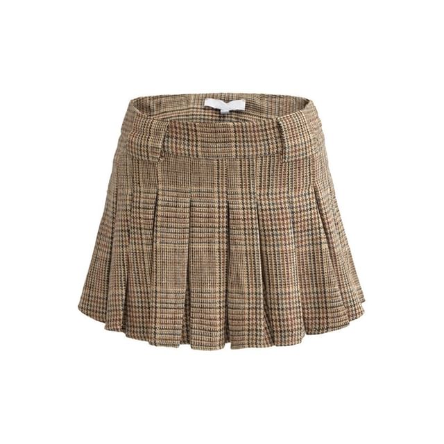 Ulark-Low Rise Plaid Mini Pleated Skirt