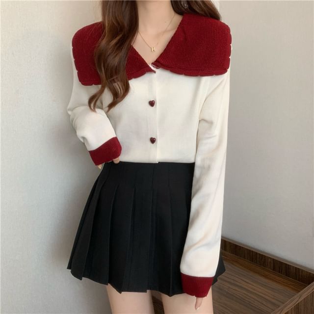 Sisyphi-Two Tone Collared Button-Up Cardigan