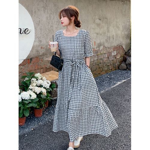 Square neck shop gingham dress