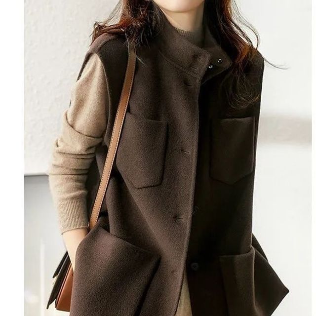 INEN-Plain Strand Collar Button-Up Vest