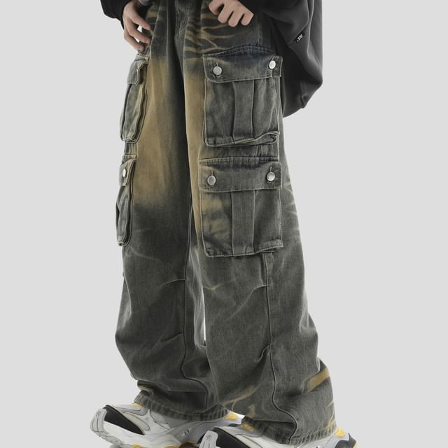 INStudio-Mid Rise Washed Wide Leg Jeans