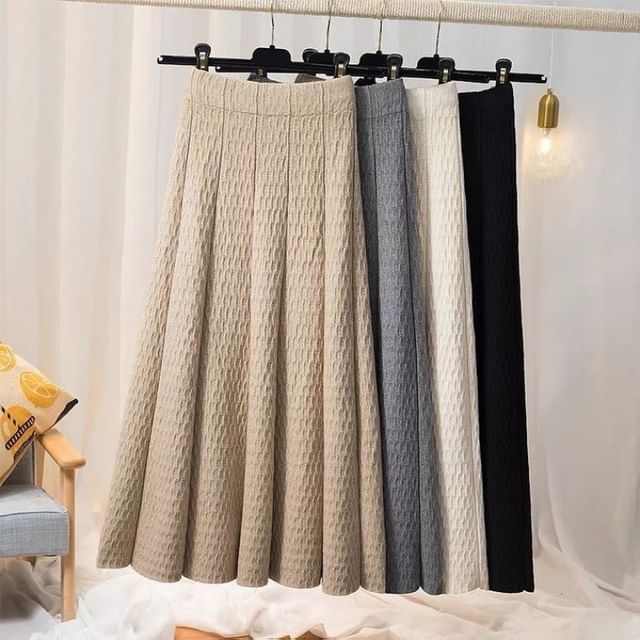 Sisyphi-High Waist Knit Maxi A-Line Skirt