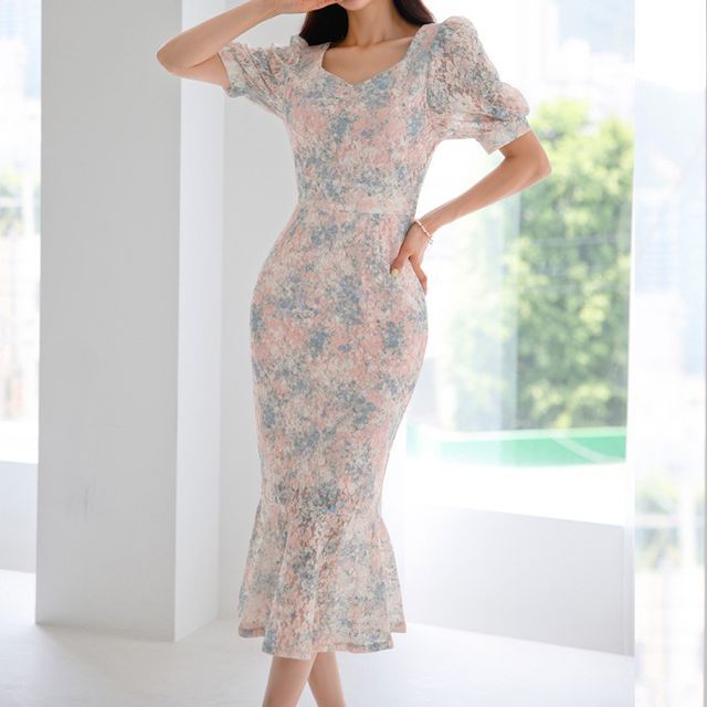 bodycon mini long sleeve dress Women's Green Bodycon Dress Midi main image 0