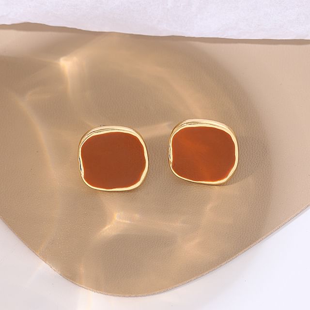 Gaya-Square Glaze Alloy Stud Earring