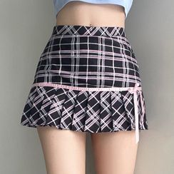 PolkaBella - High Waist Frayed Ruffle Hem Mini Denim Skirt