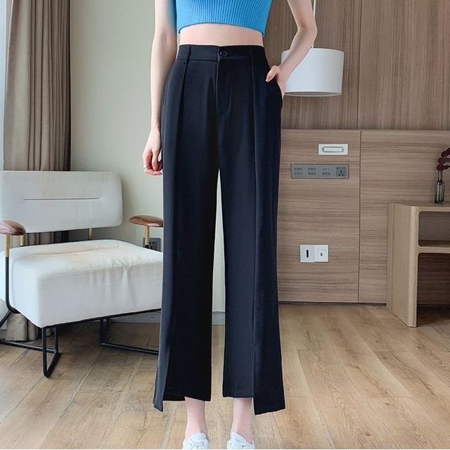 High-Waist Cropped Tapered Dress Pants